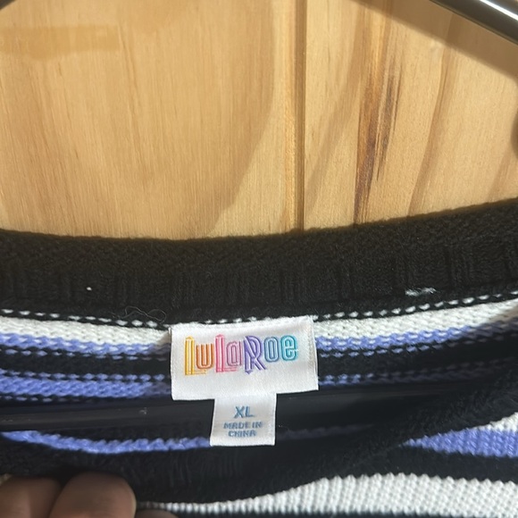 LuLaRoe Striped Black and Purple Women’s Sweater - Picture 2 of 4